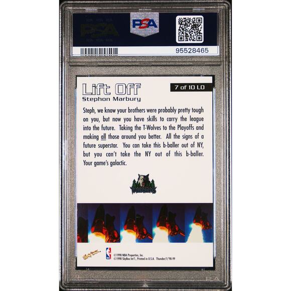 1998 Skybox Thunder Lift Off #7LO Stephon Marbury PSA 10 Minnesota Timberwolves - Picture 2 of 7